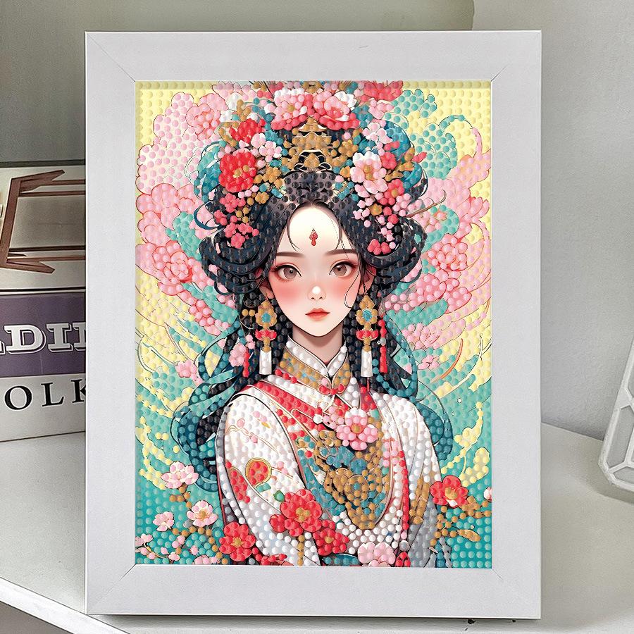 Guochao Style Peking Opera Cartoon Animation Diy Diamond Sticker To Relieve Boredom Hand Paste Light Luxury Living Room Bedroom Decoration Painting