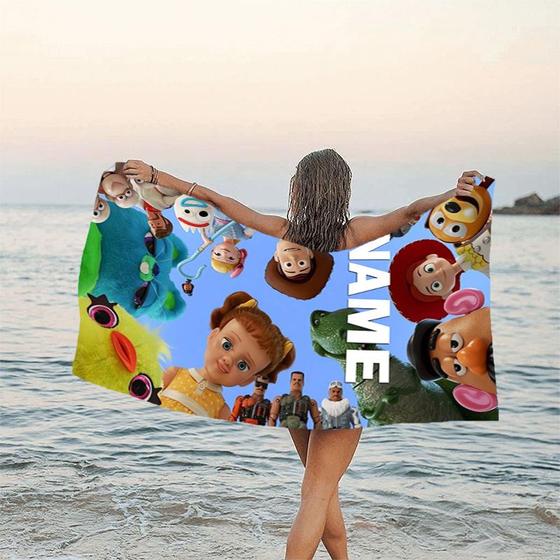 1pc Toy Story3 Beach Towel with Custom Name, Beach/Swimming/Bath/Picnic/Camping Towel, Suitable for Seaside Beaches