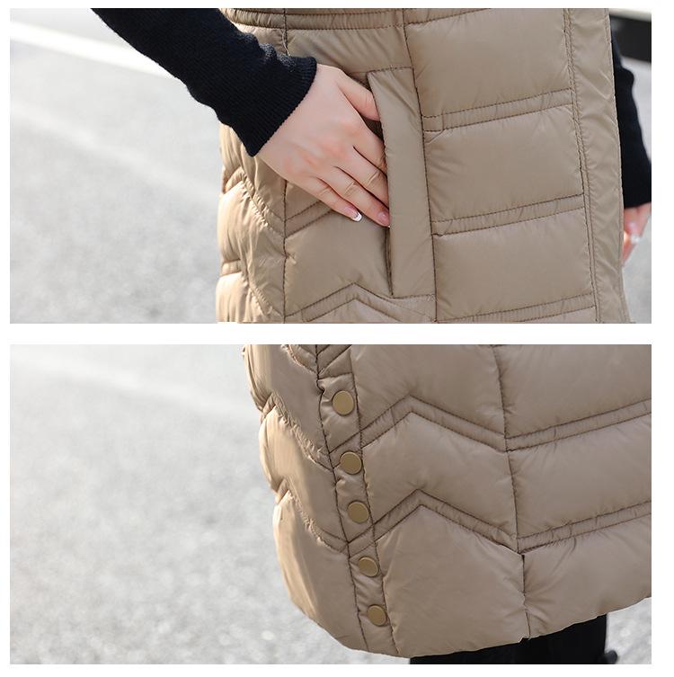 Dámská péřová vesta střední délky s kapucí - Korejský styl, Slim střih, Bezrukávová bunda na podzim/zimu