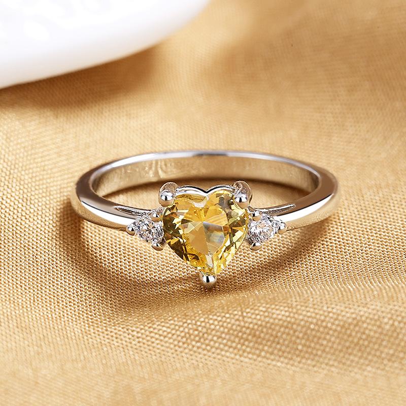 2026 New Niche Simple Love Ring Women's High-end Color Zircon Ring Heart-shaped Wedding Ring Niche Jewelry