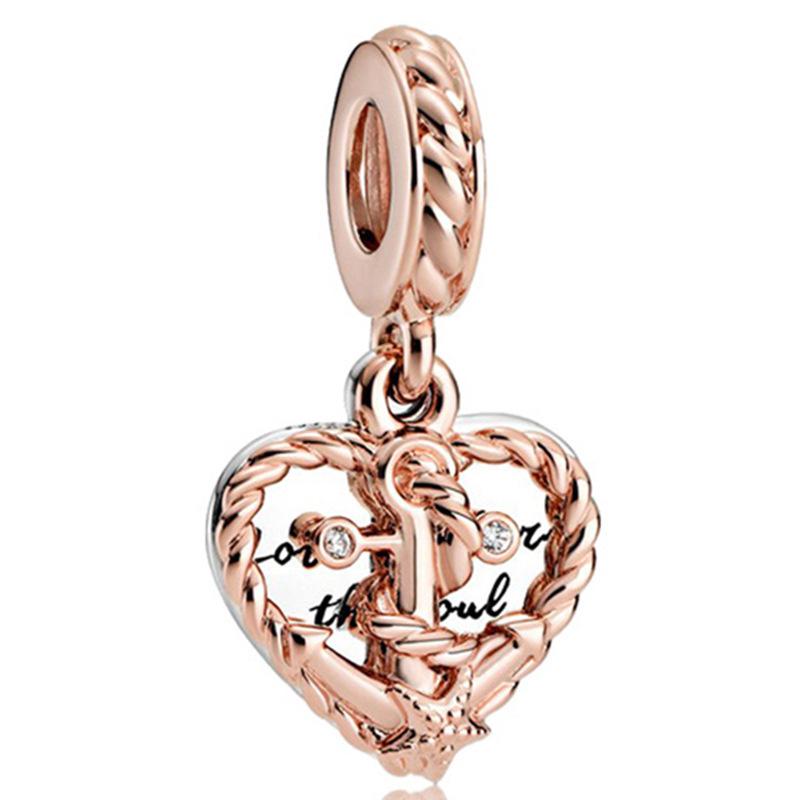 Rose Gold Large Hole Loose Beads Pendant For DIY Pulsera Necklace Accessories Women Fine Jewelry Gifts