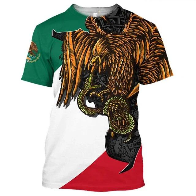 Mexico Eagle Mønster T-skjorte for menn Mote 3D-utskrift T-skjorter Hip Hop Harajuku Kortermet Oversized T-skjorte Uformelle topper med o-hals