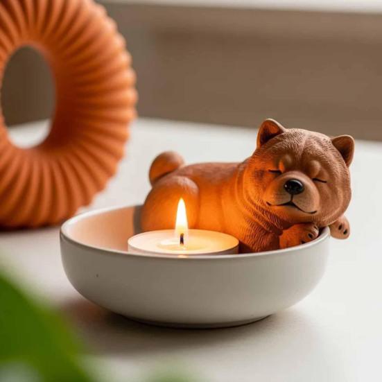Puppy Candle Holder Handmade Animal Tea Light Candle Holder Cartoon Sleeping Dog Tealight Candle Holder for Dog Lovers Gift Home Decor