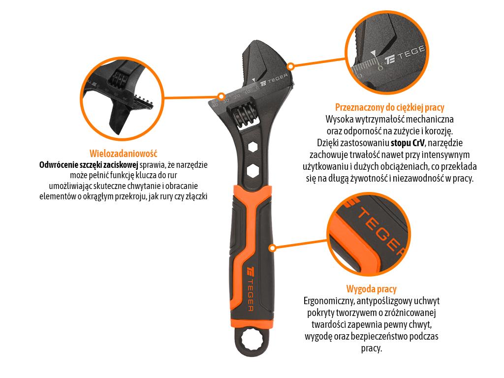 Adjustable wrench, 2-function 12" 300 , Teger