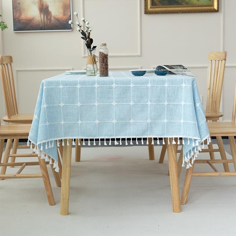 Picnic Tablecloth Color Matching Cotton And Linen Fabric Embroidery Large, Medium And Small Plaid Rectangular Coffee Table Mat Tablecloth