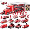 Carecoly Fire Truck Vehicle Set with Storage Truck, Alloy Mini Cars, Fire Map, Toy for Boys and Girls, Ages 6 and Up