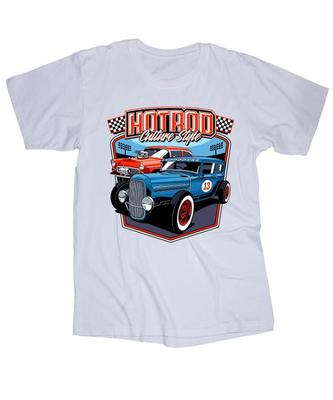 HOT ROD Culture Style White T-shirt Racing Vintage Classic Cars Checkers