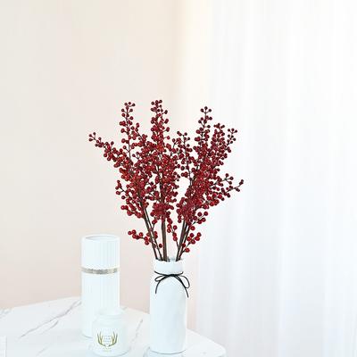 6-Pronged Holly Fruit Red Fruit Berry Fortune Fruit Single Branch Chinese Home Decoration Fake Flower Simulation Plant