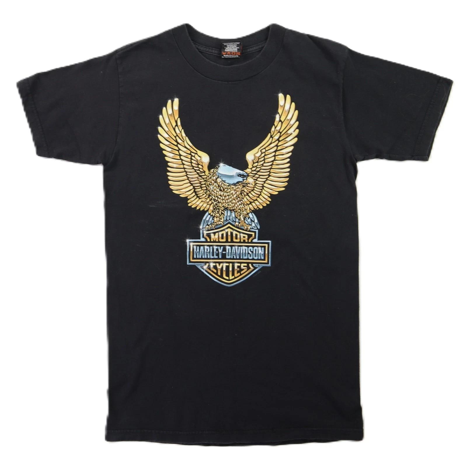 Vintage Y2K HARLEY DAVIDSON Small Black USA Logo Golden Eagle T Shirt M