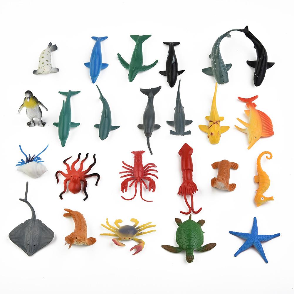 24 Stück/Set Meeresleben Tiere Koralle Oktopus Nautiloidea Krabbe Seestern Ozeane Modell Actionfiguren Pädagogische Sammlung Spielzeug Kind