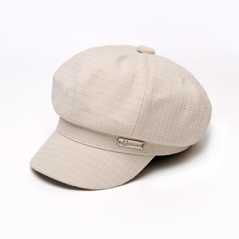 

Осень и зима новая шляпа женская однотонная универсальная восьмиугольная шляпа с передовым чувством металлической бриллиантовой этикеткой шляпа детская ретро кепка One Size