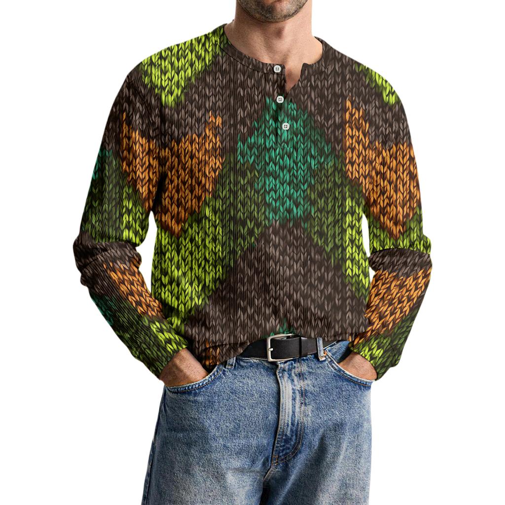 Men's Casual Knit Button-Up Long-Sleeve Shirt
