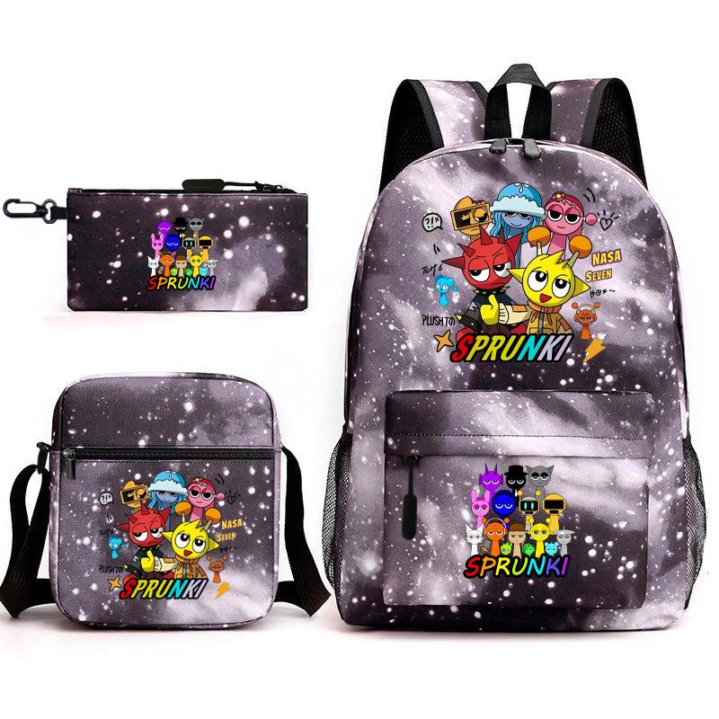 New Rhythm Box Sprunki Music Game Schoolbag Backpack Pencil Case Three-piece Set Student Heat Transfer Backpack D