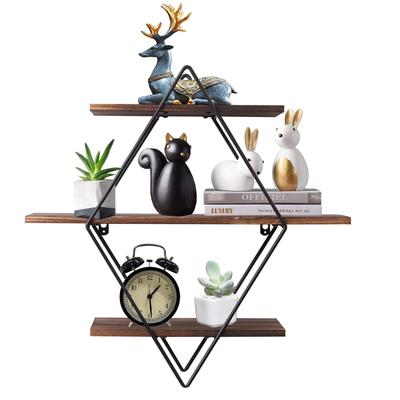KRW Wall Shelf, 3 Tiers, Wall-Mounted Shelf, Display Shelf, Wooden and Iron Wall Storage Rack, Stylish Interior Decor, Antique Style