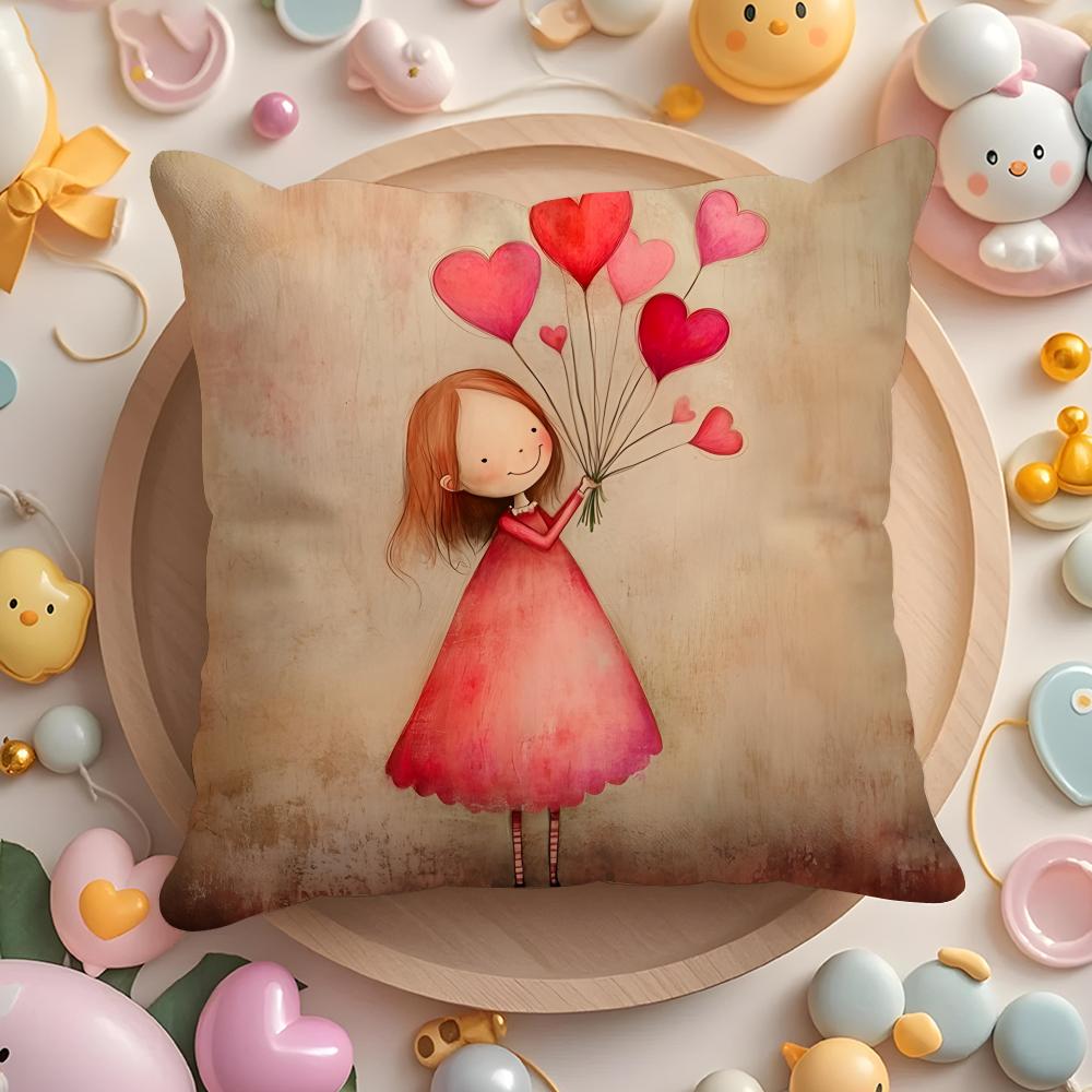 The girl is holding flowers Cushion Cover Short Plush DoubleSided Printing Home Machine Washable in Warm Winter Pillow Cover