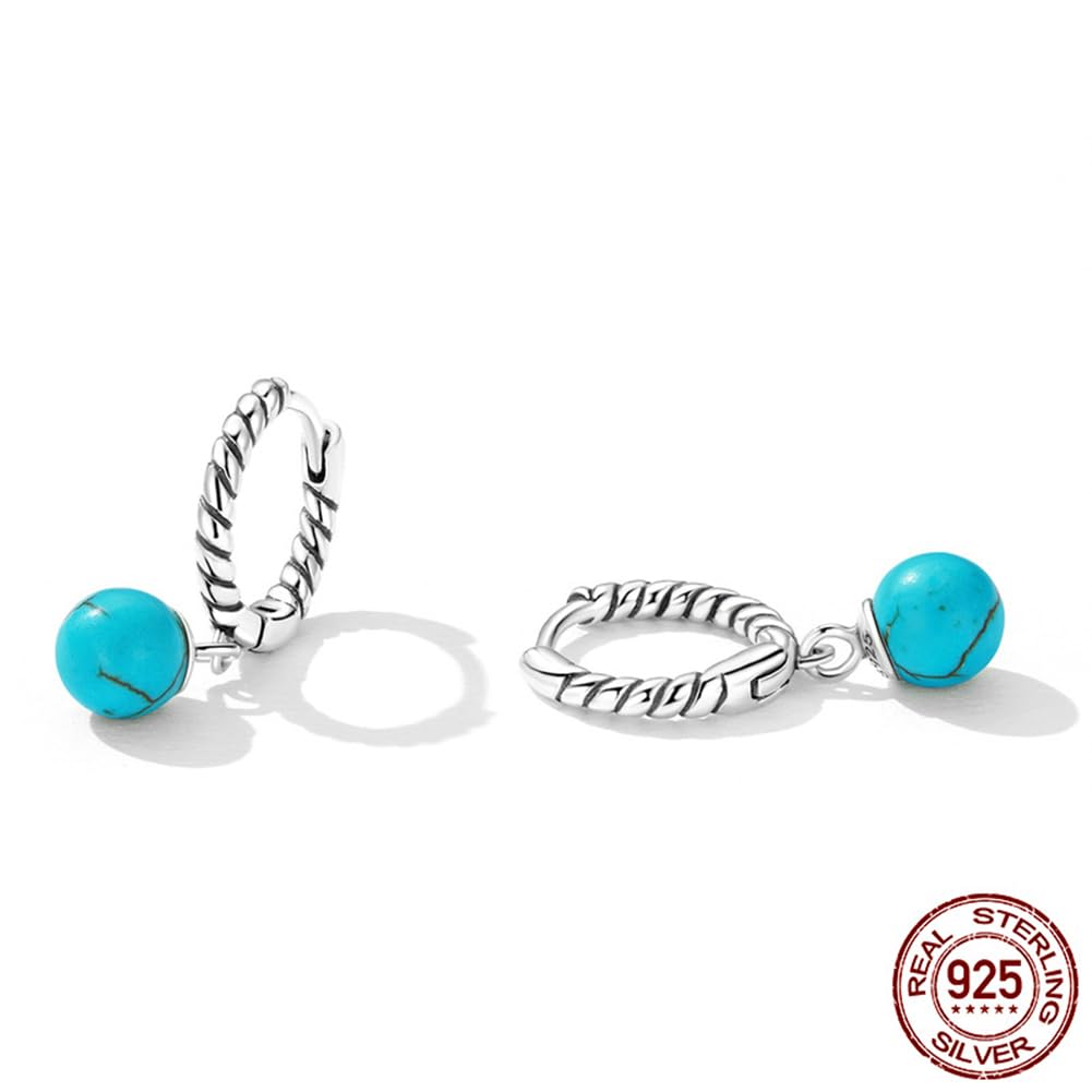 Rockyu Earrings for Small 925 Twisted Ruko Pure Can Be Worn All the For Both Accessories Women, Hoops, Silver, Blue, Turquoise, Ring, Stone, Earrings,