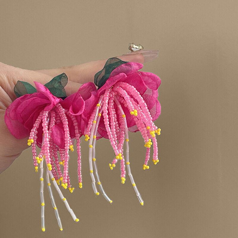 Tuch Blume Quaste Perle Ohrringe Mode Frauen Boho Handgemachte Blume Bunte Perlen Quaste Ohrringe Party Schmuck Geschenke