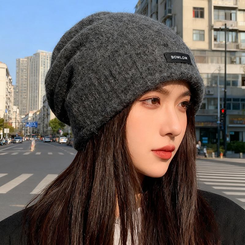 Plush Pile Hat for Women Korean Version  All Match Face Showing Small Warm Hat  Large Head Circumference  Knitted Pullover Cold Hat