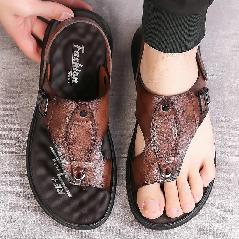 TUINANLE Neue Herren Rutschfeste Ledersandalen Offene Zehen Weiche Sommer Strand Pantoffeln für Herren Outdoor Lässige Bequeme Sandalen