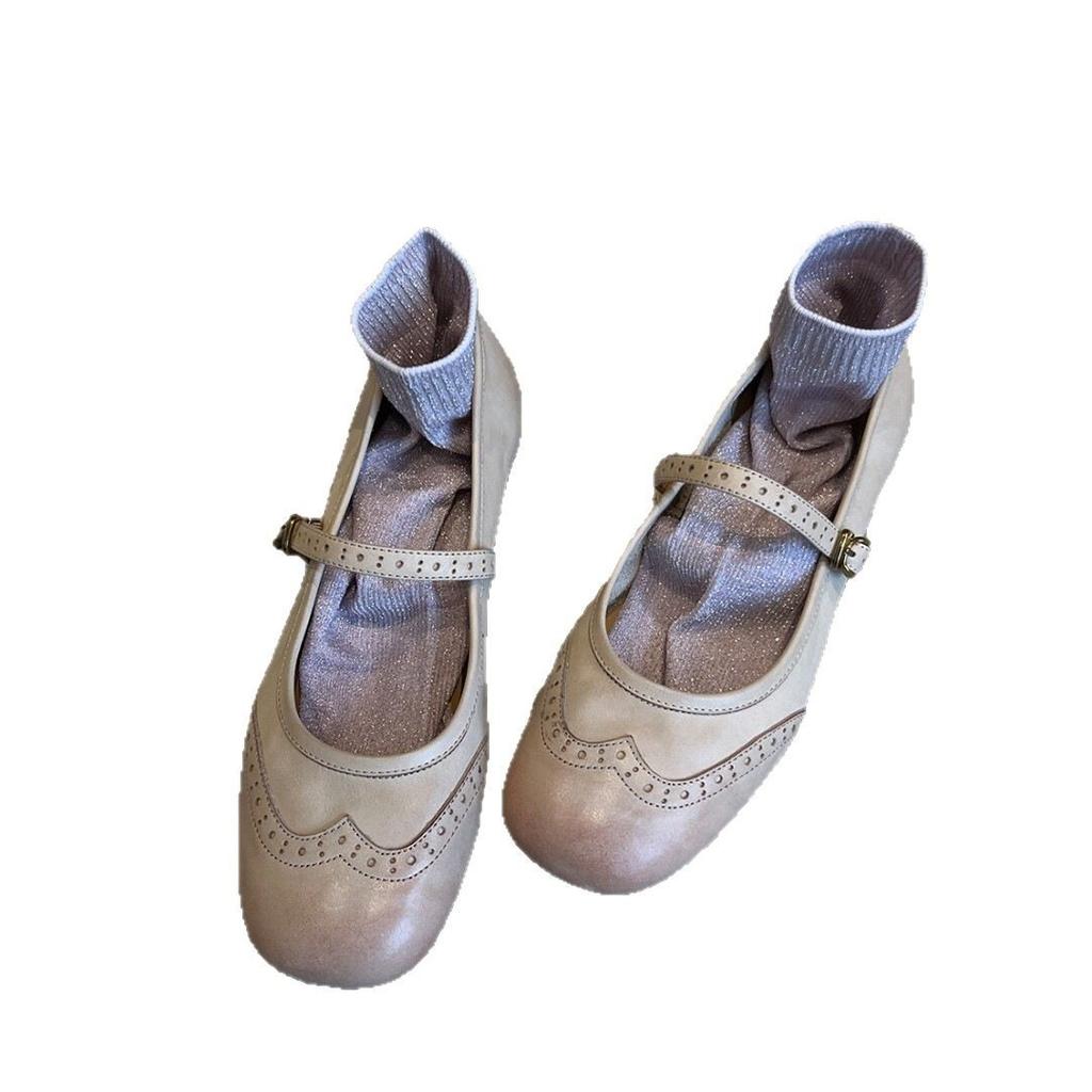 Women's high-heeled single shoes spring and summer new fashion ballet shoes retro versatile engraved shallow mouth Mary Jane shoes