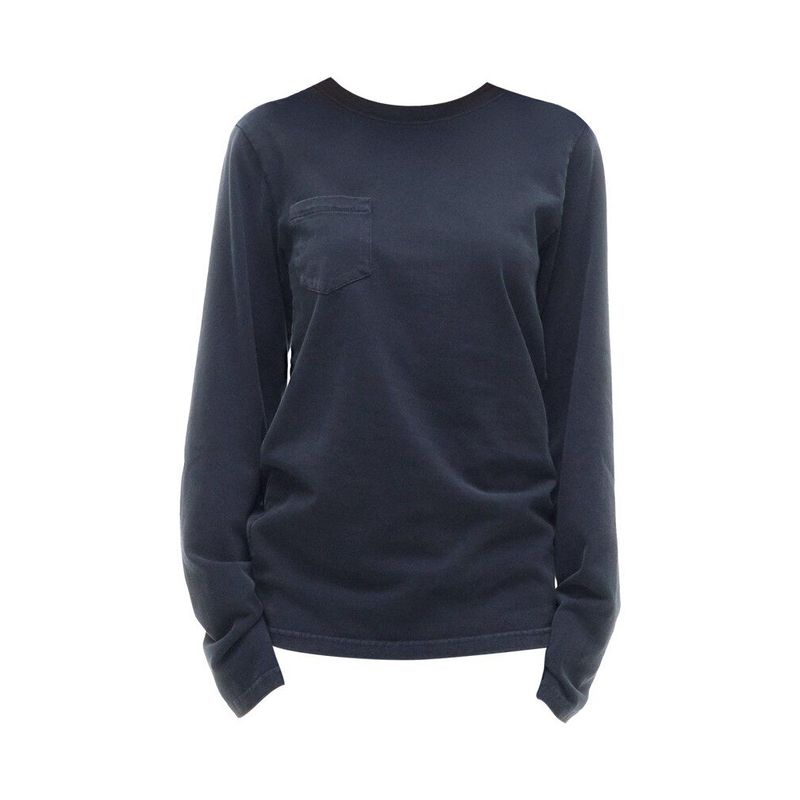 

Xiaoejia Retro Fried Salt Distressed Cotton round Neck Long Sleeves Straight-leg Long Pile Style T-shirt Navy Blue S