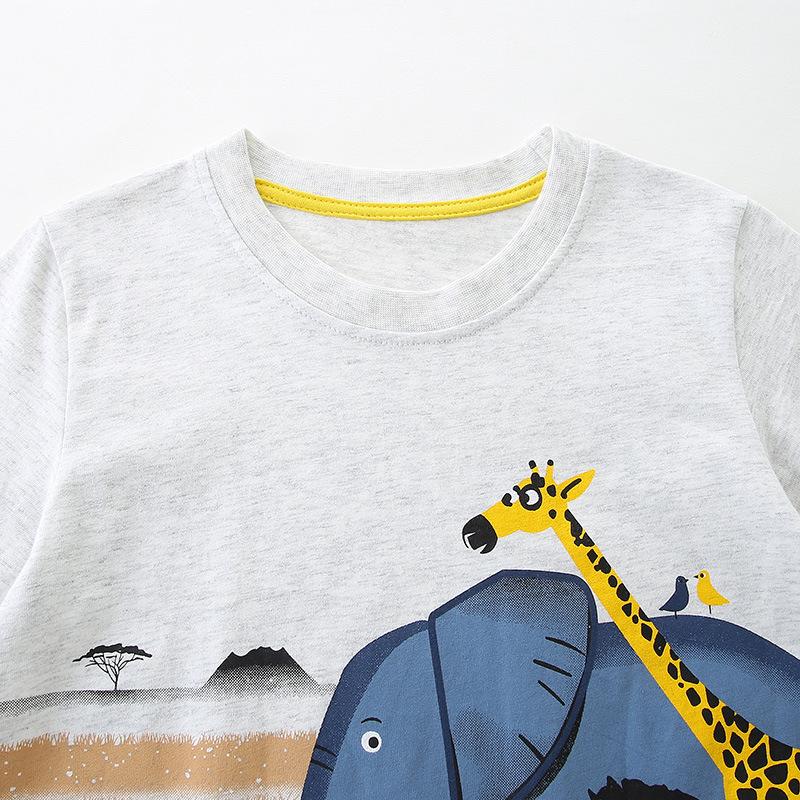 Children's Clothing T-shirts Children's Cartoon Printed T-shirts Summer Knitted Cotton Round Neck Boys' Tops