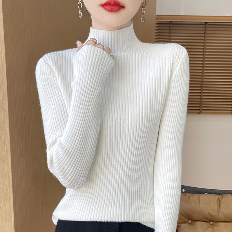 

Autumn new semi-turtleneck women s long-sleeved slim-fit pit strip lazy wind sweater knitted sweater bottoming shirt outer wear inner wear S