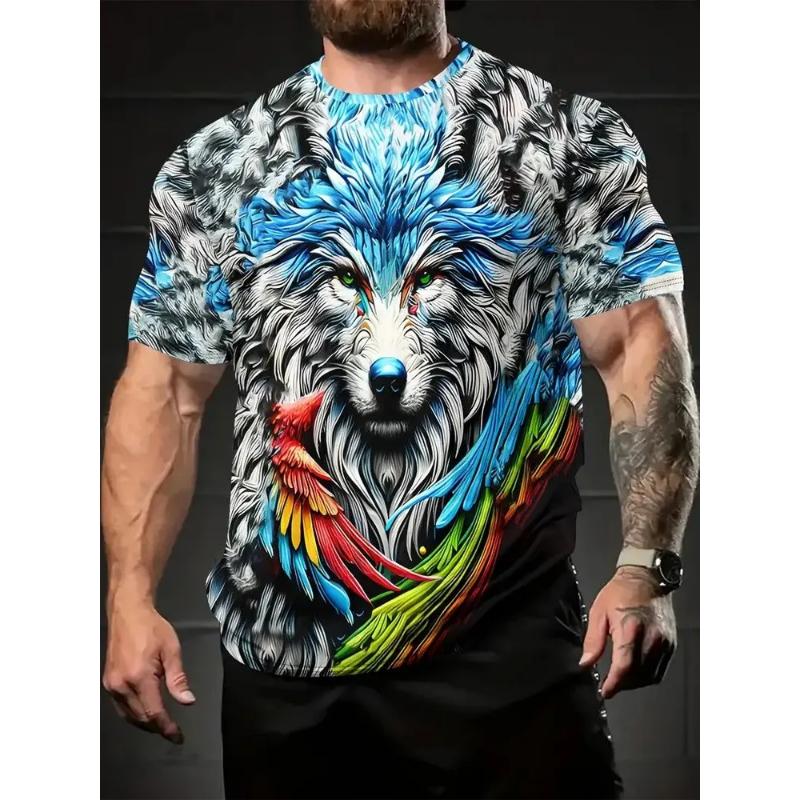 Mode Dames Ronde Hals Korte Mouw 3D Dier Kleurprint Dier Korte Mouw Ronde Hals T-shirt