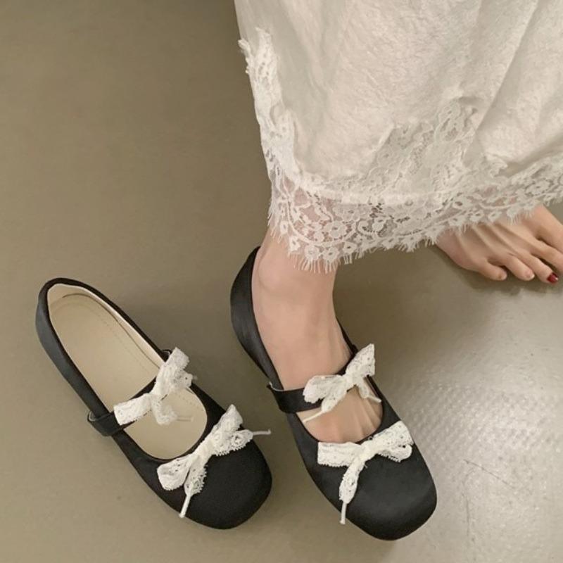 Fashion Square Toe Women Mary Jane Shoes Fashion Shallow Butterfly-knot Shoes 2025 Spring Ladies Elegant Dress Slip on Shoes