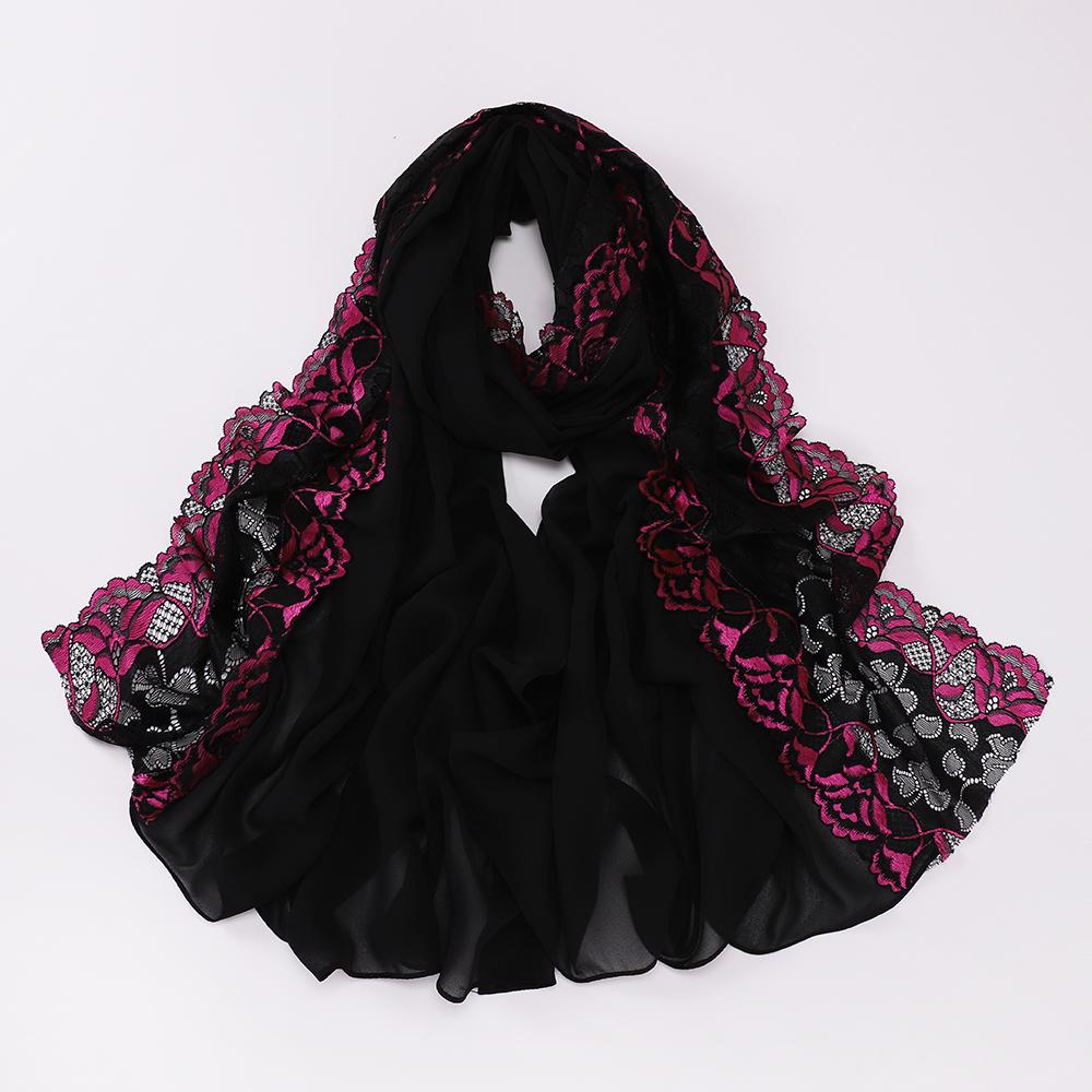 Muslim Embroidered Lace Hijab Heavy Chiffon Scarf Plain Shawl Soft Turban Head Wraps Headband Foulard Tudung Bawal