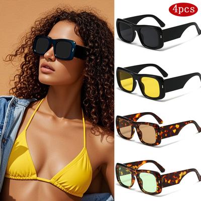 4Pack Classic Rectangular Large Frame Sunglasses Women New Fashion Simple Colorful Sun Glasses Punk Eyeglasses Unisex Uv400