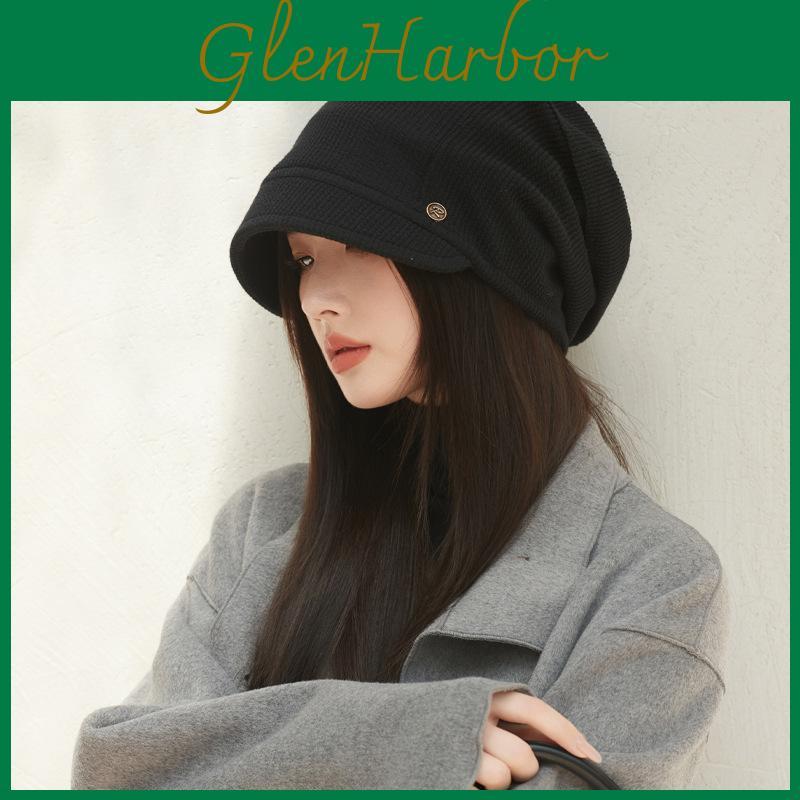 Japanese Cold Female Thin Hat Hat Showing Face Small Pullover Hat Big Head Circumference Stacking Hat Plain Head Hat