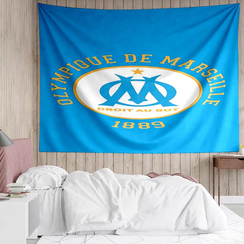 Olympique-de-Marseille Print Tapestry, Backdrop, Easy Setup, Ideal for Bedroom, Office & Living Room, with Aesthetic Wall Hanging Decor.