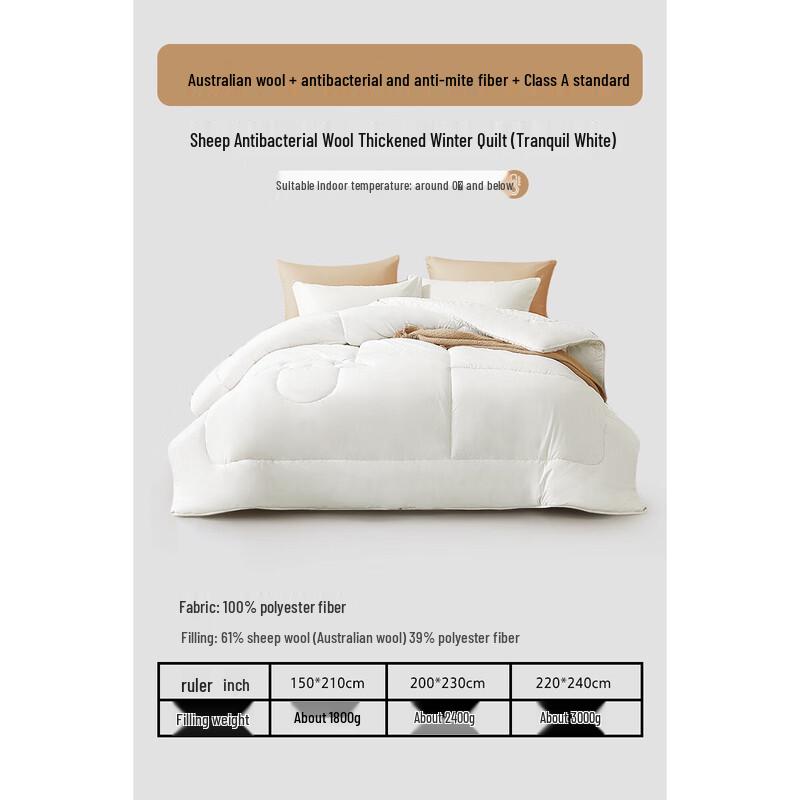 Mercury Home Textiles Antibacterial Australian Wool Winter Quilt