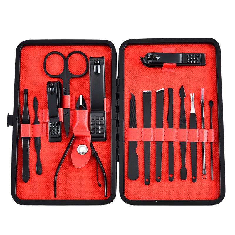 18-Piece Black Manicure Set: Nail Clippers & Art Tools