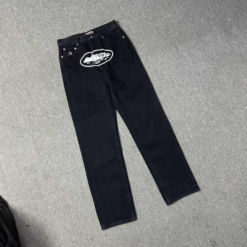 Streetwear Demon Island Print Straight Leg Washed Denim Jeans Unisex Hip Hop Casual Pants