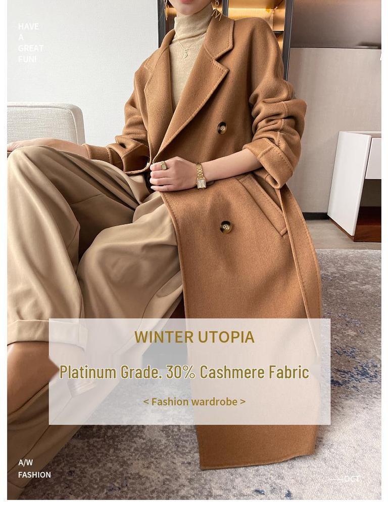 Women's Long Camel Double-Faced Coat: 30% Cashmere, 70% Wool - New Fall/Winter 2024