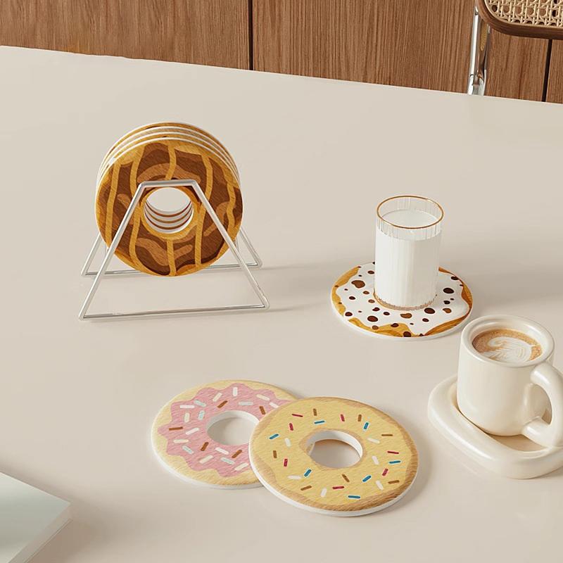Kawaii Donut-Shaped Diatomite Coaster - Absorbent Cup Mat for Office Desk, Heat Resistant Table Protector for Mugs & Glasses