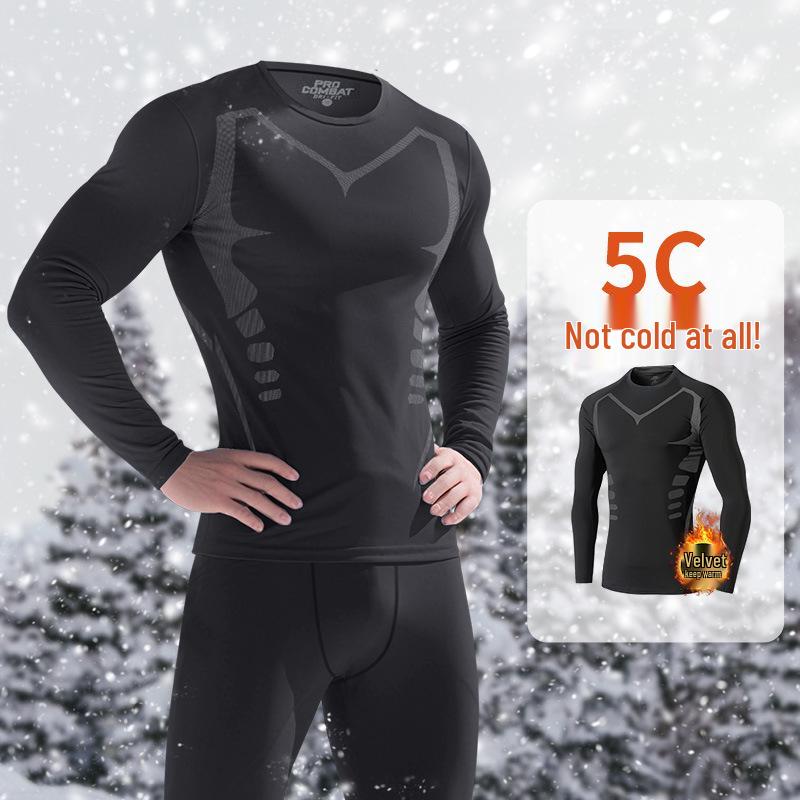 Set de lenjerie termică de iarnă pentru bărbați, cu fleece interior și efect de compresie - cu mânecă lungă, cu uscare rapidă, pentru alergare, antrenament, schi și sporturi de fitness.