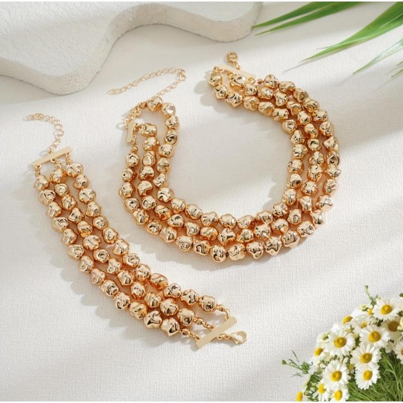 Accessories, exaggerated and simple special-shaped beaded multi-layer stacked punk collarbone chain bracelet set