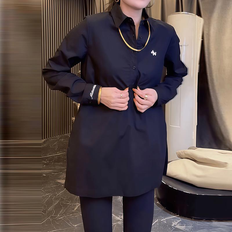 

Elegant Embroidered Lapel Shirt - Women s Spring 2026 Collection, Mid-Length, Long Sleeve, Slimming Top, Plus Size Available M чорний