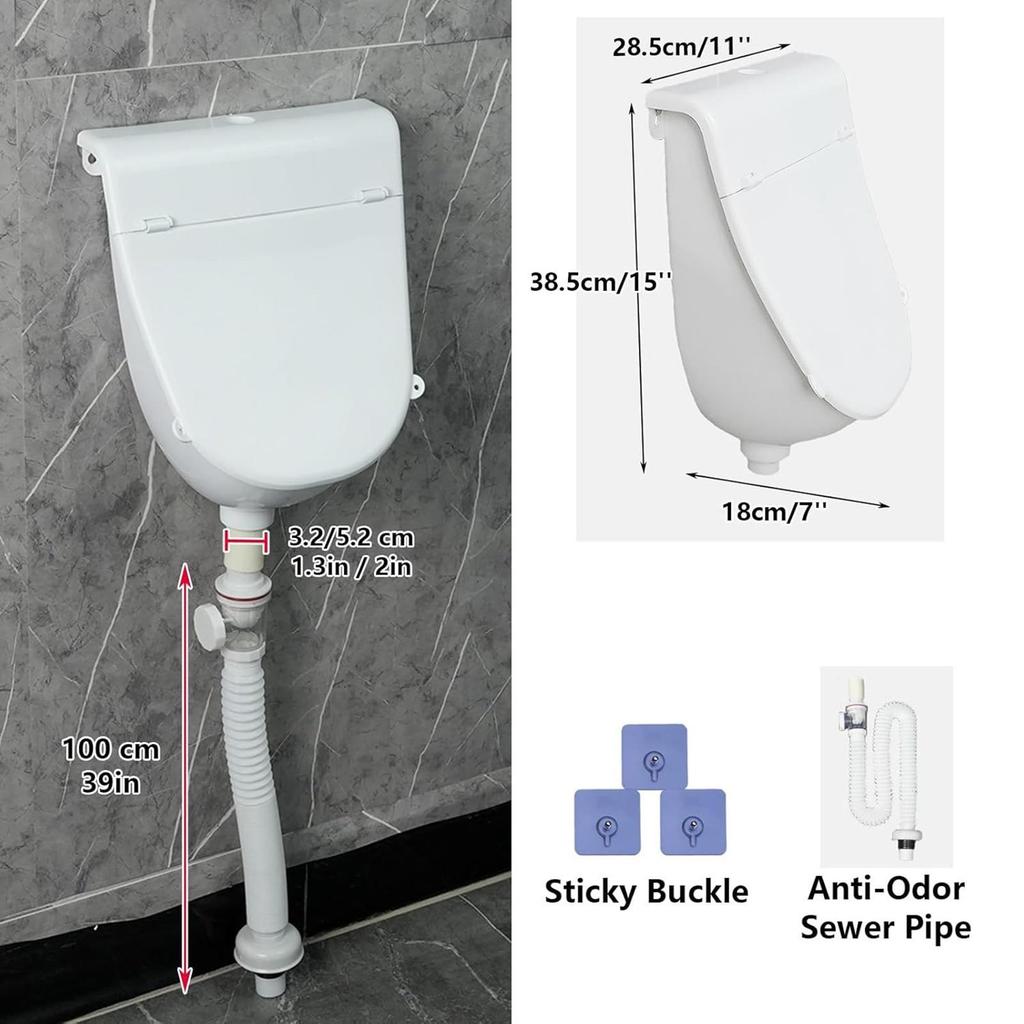 Urinario de Pared con Tapa Urinario Comercial Baño Garaje Descarga a Prueba de Salpicaduras Desviador de Orina Ajustable con Manguera para Hogar