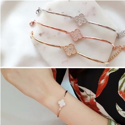 Simple Ball Chain Daily Pink Gold Bracelet Simple Cubic Clover
