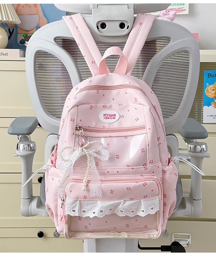 Schoolbag Ice Lemon Mint Light Shadow Flower Mark Girls Backpack Sweet Waxy Girls Ballet Wind Mori Clear Sense Travel Small Backpack