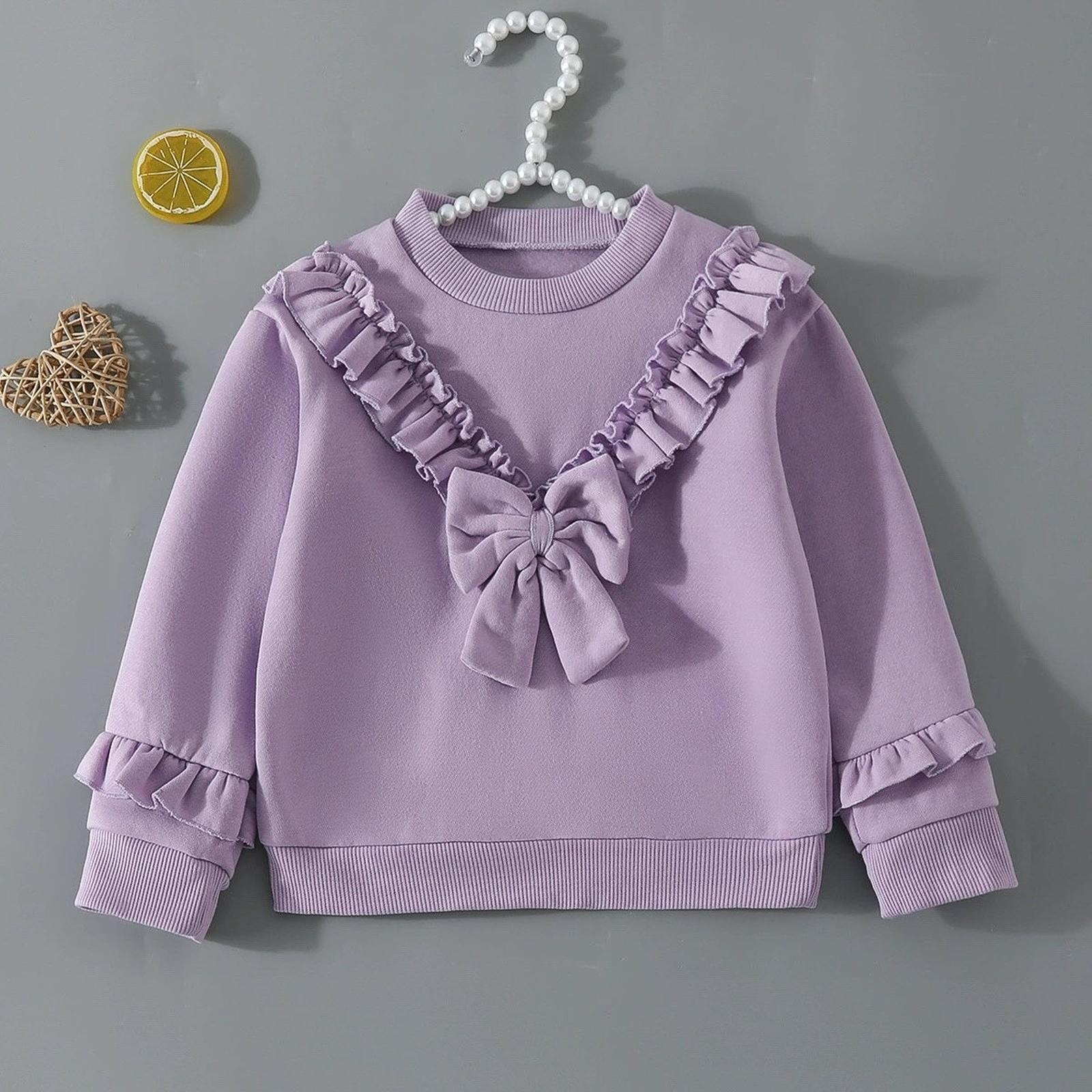 

Girls Fleece Lined Ruffle Bowknot Sweatshirt 100