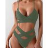 Women's Red Cut Out One Piece Swimsuit Criss Cross Straps High Cut Monokini Bathing Suit