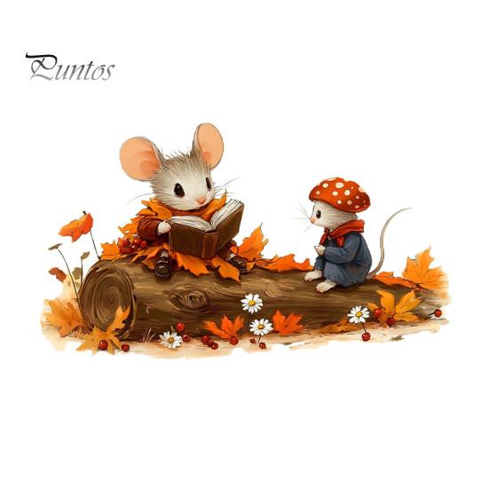 Easy Peel And Stick Murals Mouse Wall Stickers, Waterproof PVC Autumn Retro Fairy Tale Decals, Removable Kindergarten Decorations Decals for