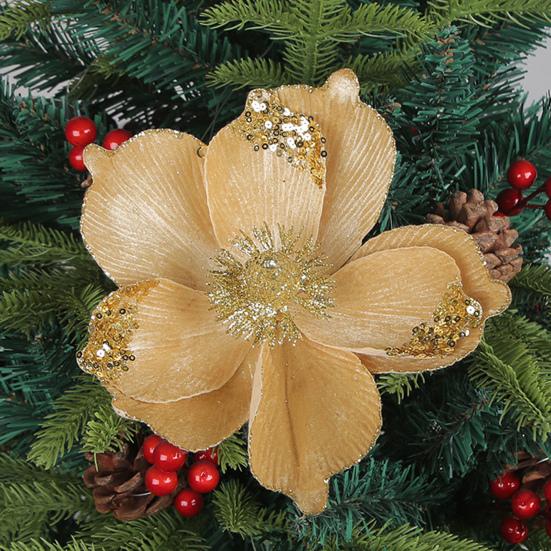 Dekorative Blume, realistisch, glänzend, funkelnd, festliche Weihnachtsblumendekorationen, vielseitige Ornamente für Bäume, Girlanden, Partys