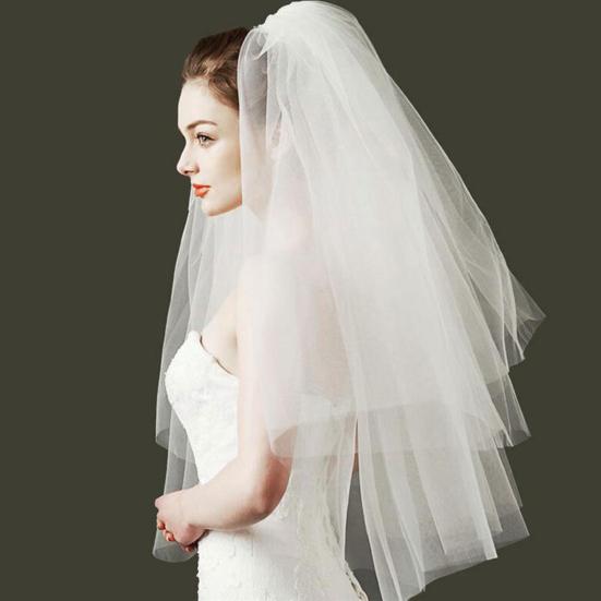 Wedding Veil, Bridal Veil with Metal Hair Comb, Veils for Women Wedding, 2 Tiers White Bridal Veils with Comb, Tulle Veils for Stable Wedding