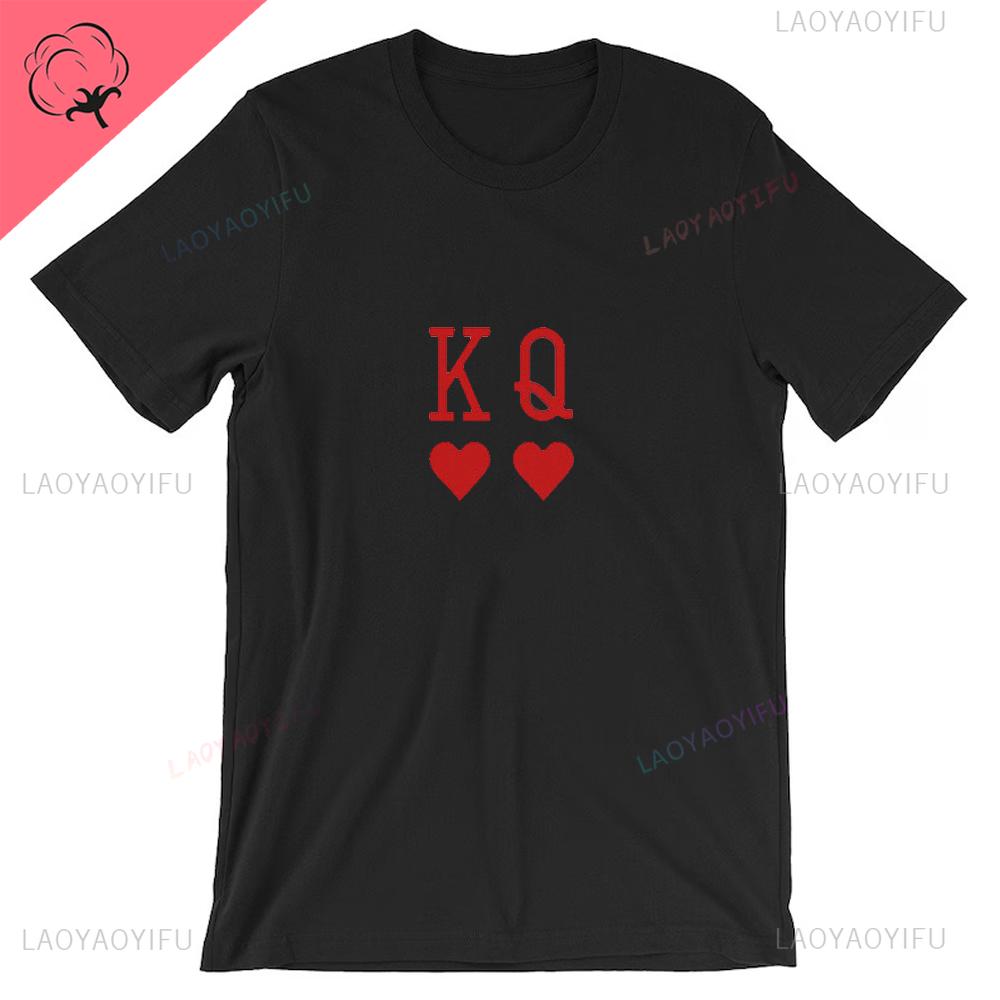 Queen of Hearts Playing Card T-shirt K Q Red Poker Card T Shirt Playing Card Cotton Tees Sustainable Unisex Classic Couple Gift